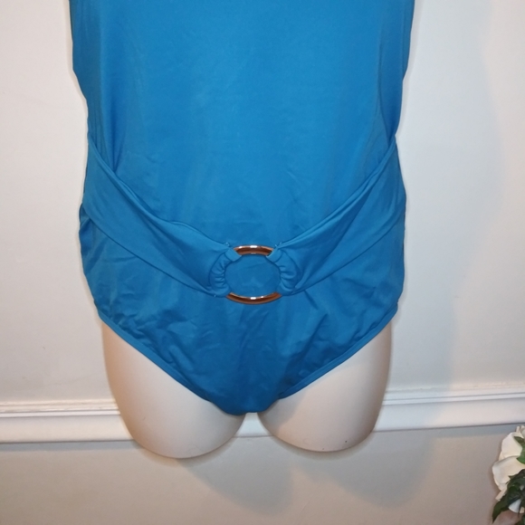 Time And Tru Turquoise Belted One-Piece Swimsuit - Picture 3 of 10